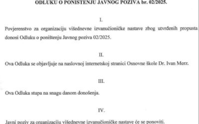 Odluka o poništenju javnog poziva br. 02/2025.